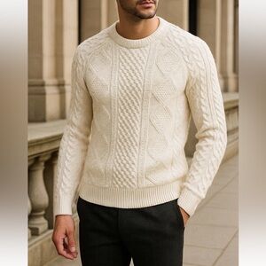 VTG BB Chunky Crewneck Sweater | Men’s Small | Slim Fit | Cable Knit Aran